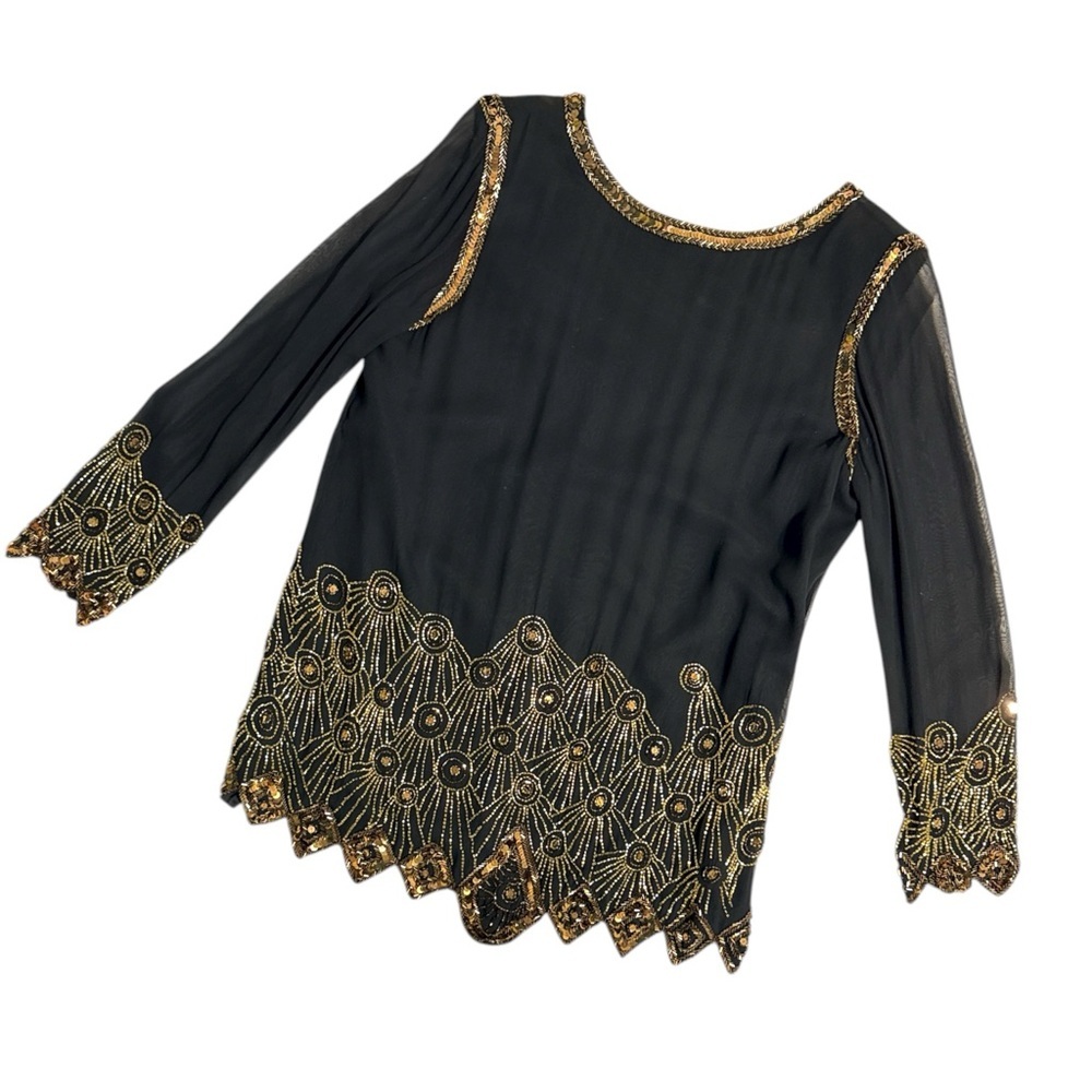 Oleg Cassini Black Top with Gold Embellishments